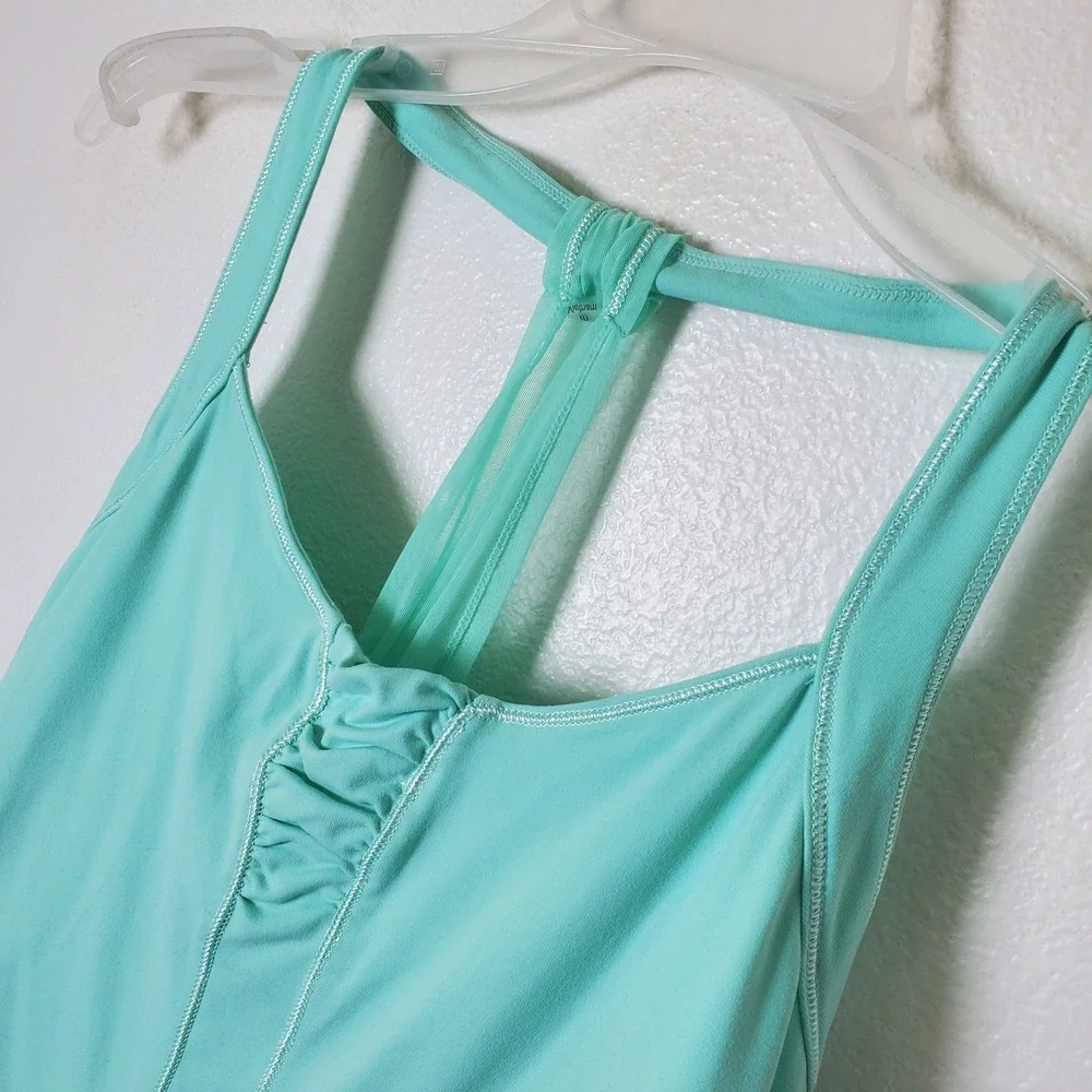 Alo Yoga‎ Mint Green Ruched T-Strap Mesh Back Shelf Bra Workout Tank Top Size XS